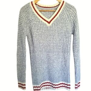 Bluenotes Light Gray Waffle Knitted V-Neck Cabin Sweater M